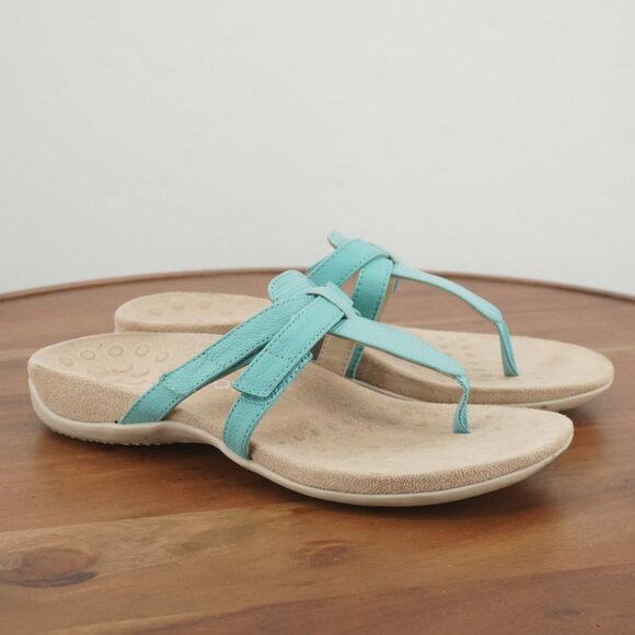 K9-3 Vionic Karley Womens Flip Flop Thong Sandals Blue Leather Size 7.5 - Picture 1 of 9